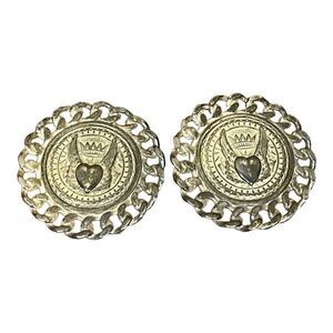 Signed Designer Robert Rose Round Clip On Earrings 89s Heart Wings Crown Western